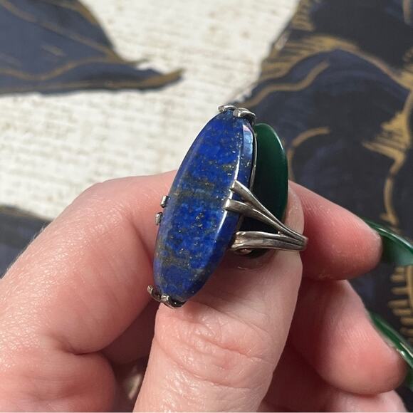 Vintage 925 Sterling Silver and Large Blue Lapis Lazuli Stone Silver Ring D2 - Picture 7 of 14